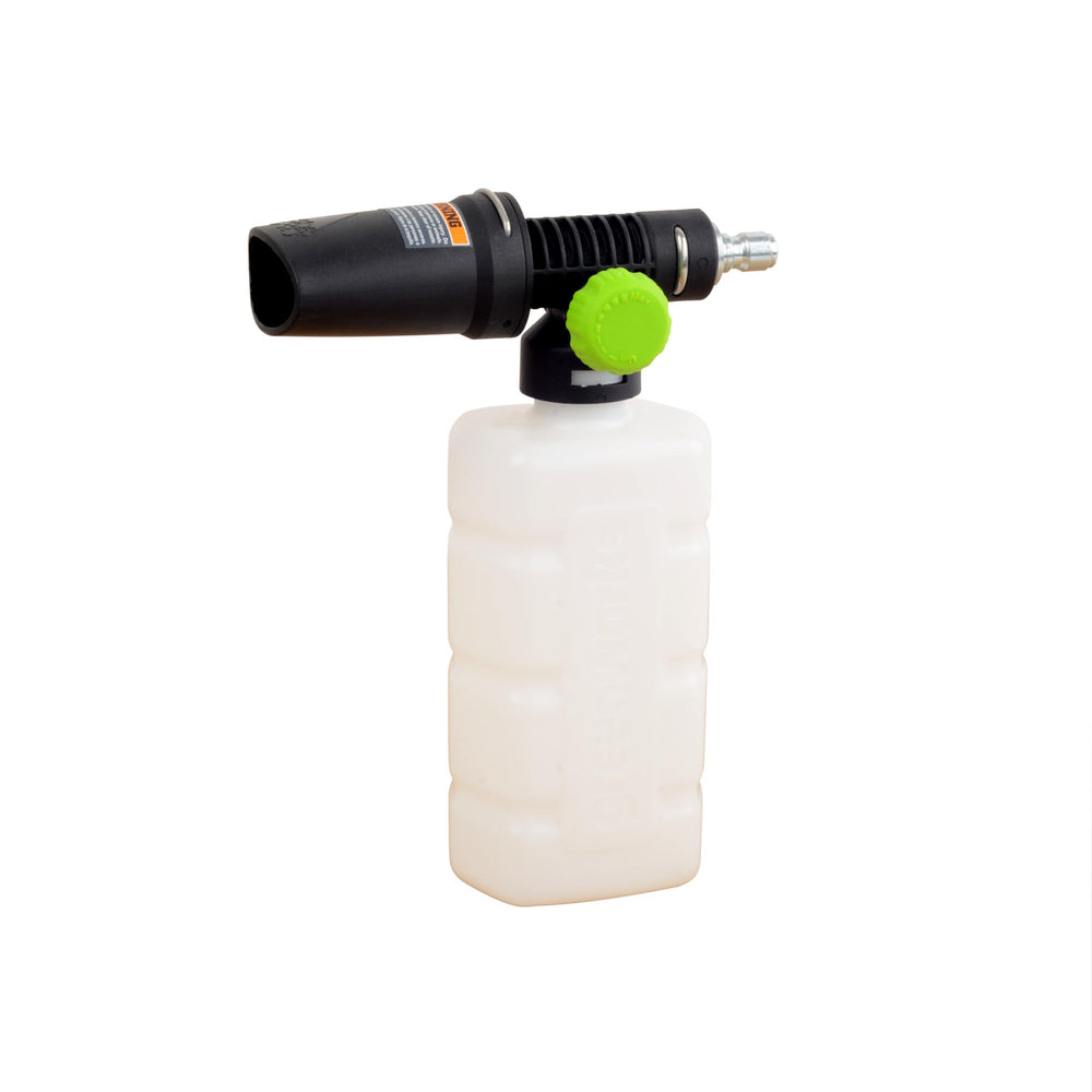 Greenworks High Pressure Soap Applicator front view with foam cannon design