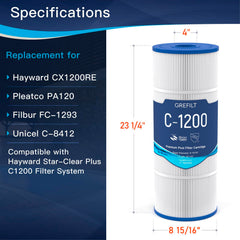 Grefilt C1200 Pool Filter Cartridge side view