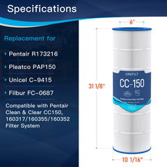 Grefilt CC150 Pool Filter Cartridge side view