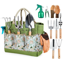Grenebo Gardening Tools Set with 8 tools and tote bag