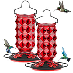 Grete Gotye 2 Pack Glass Hummingbird Feeders in red with flower feeding ports