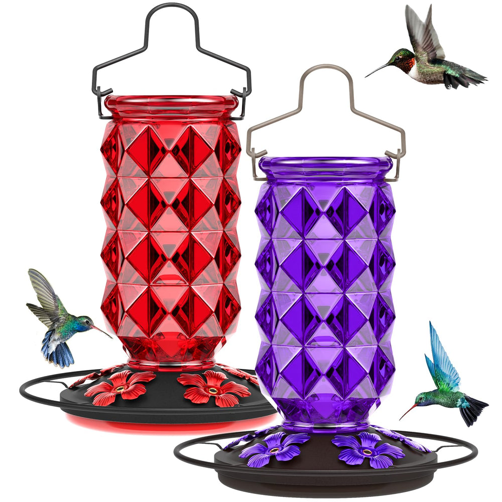Grete Gotye 2 Pack Glass Hummingbird Feeders red and purple front view