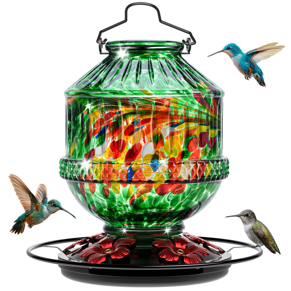 Grete Gotye hummingbird feeder front view with flower feeding ports