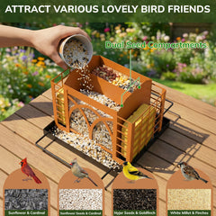 Grete Gotye Metal Bird Feeder side view showing dual seed compartments