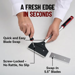 Griddle scraper being used on a flat top grill