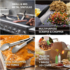 Griddle scraper from Anmarko Metal Spatula Set positioned on a flat top grill