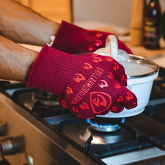 Grill Armor Gloves red mitts on a grill