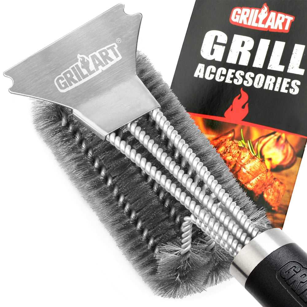 GRILLART 18 Inch Grill Brush front view with stainless steel bristles