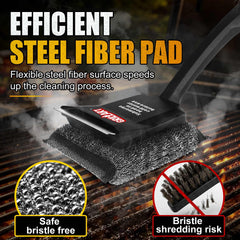 GRILLART Grill Brush showing replaceable pad and scraper