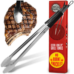 Grille Perfect BBQ Tongs 24-inch silver stainless steel front view