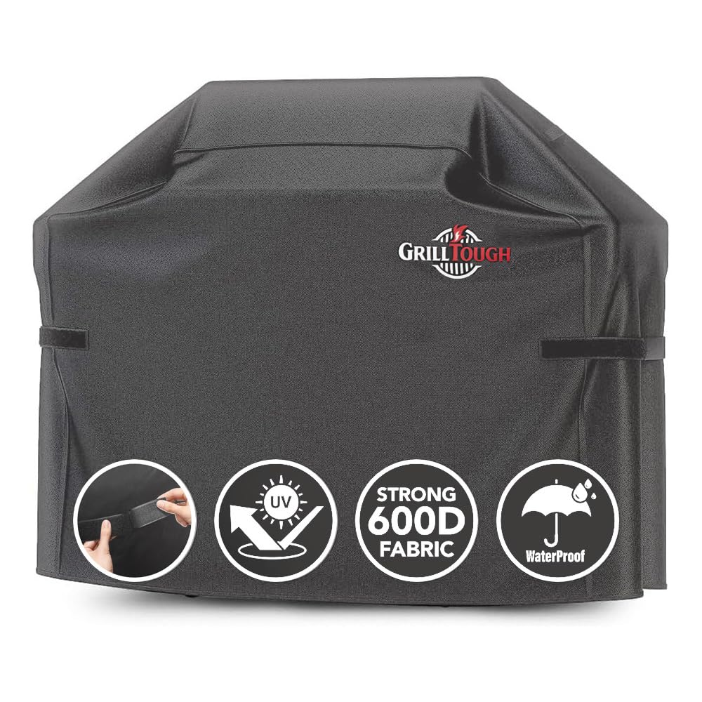 GrillTough Heavy Duty BBQ Grill Cover front view in charcoal