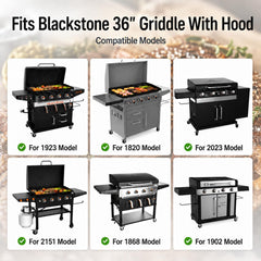 GRISUN griddle cover on Blackstone 36-inch griddle in outdoor setting