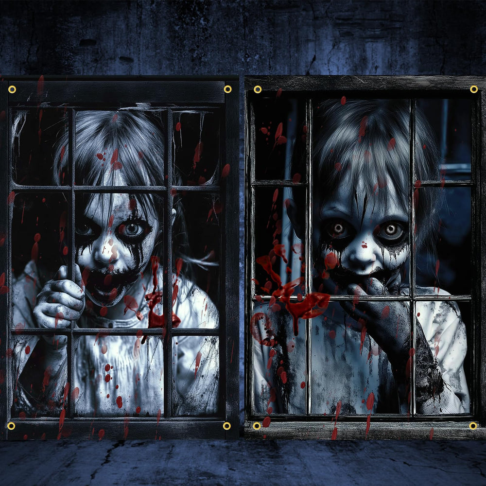 GRMIKBU Halloween ghost window curtain front view