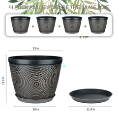 Group of Quarut 15 Inch Flower Pots in a garden setting