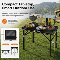Grovind Folding Grill Table set up with barbecue grill