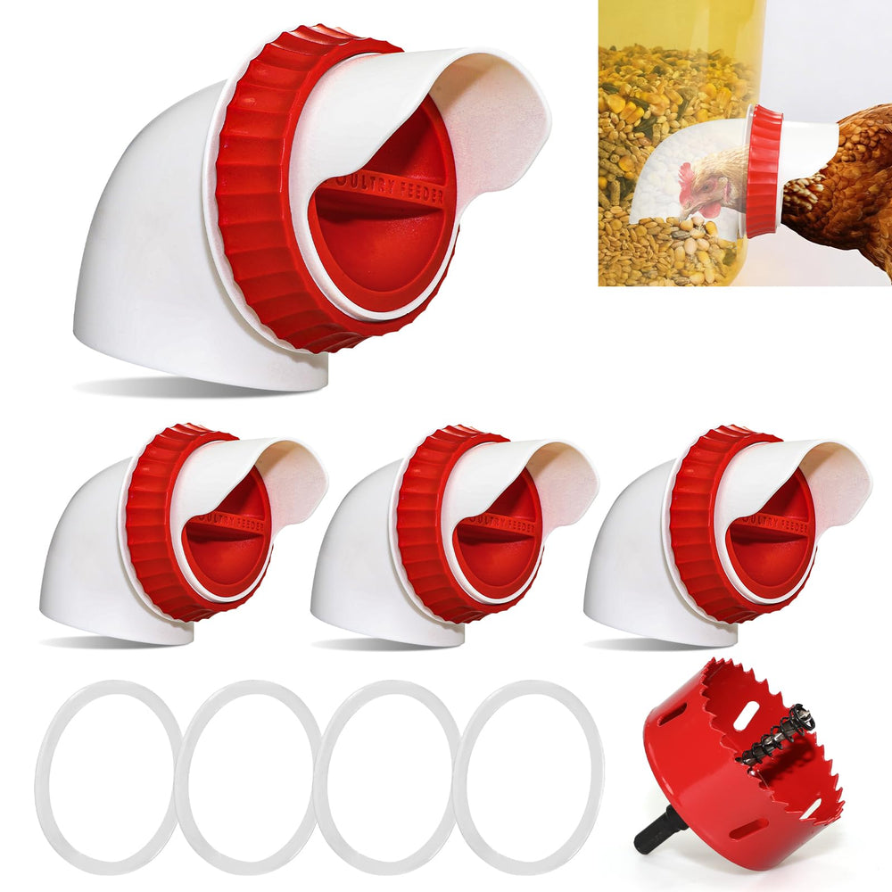 GSHWXD 4-Pack No Waste Chicken Feeder Ports, white and red