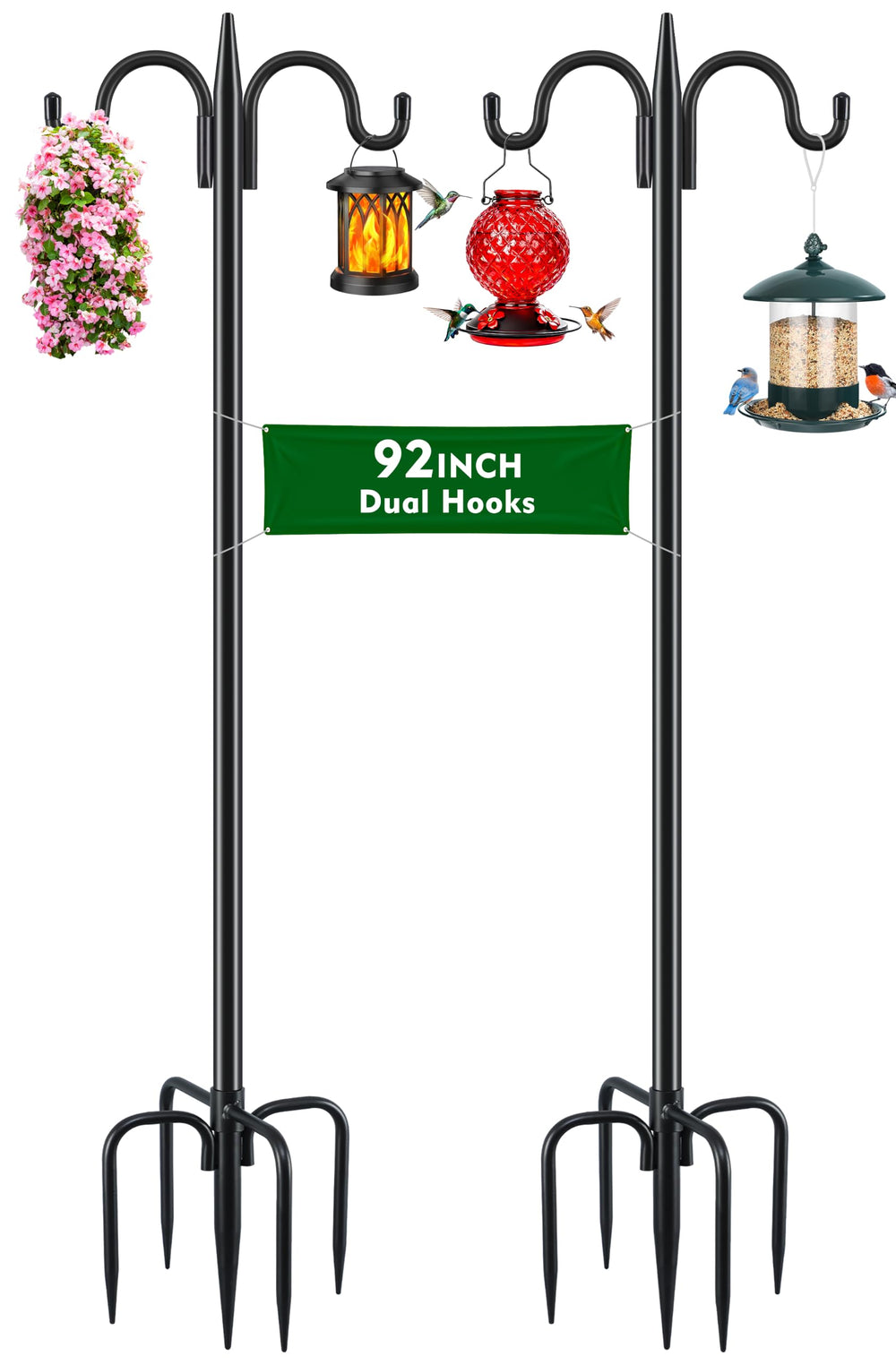 Gtongoko Bird Feeder Pole 92 Inch front view with dual hooks