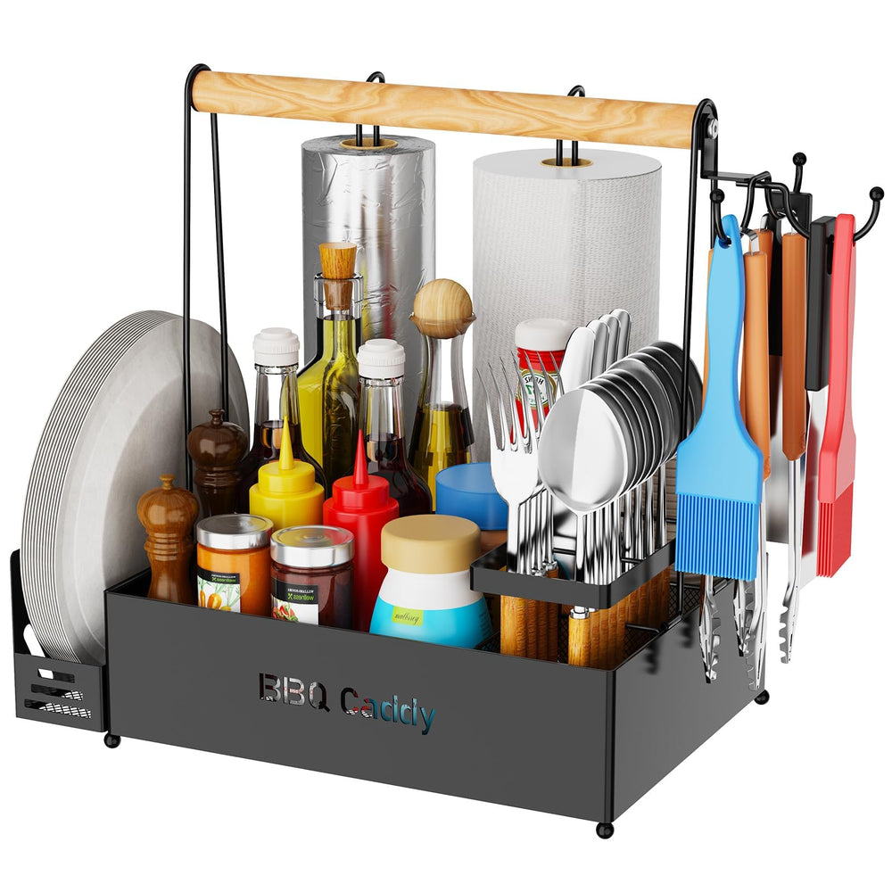 GUIBUKEYAN Grill Caddy front view with three compartments