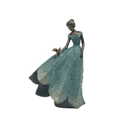 Guichifun Fairy Statue Leaf Angel Girl in green-bird colour front view
