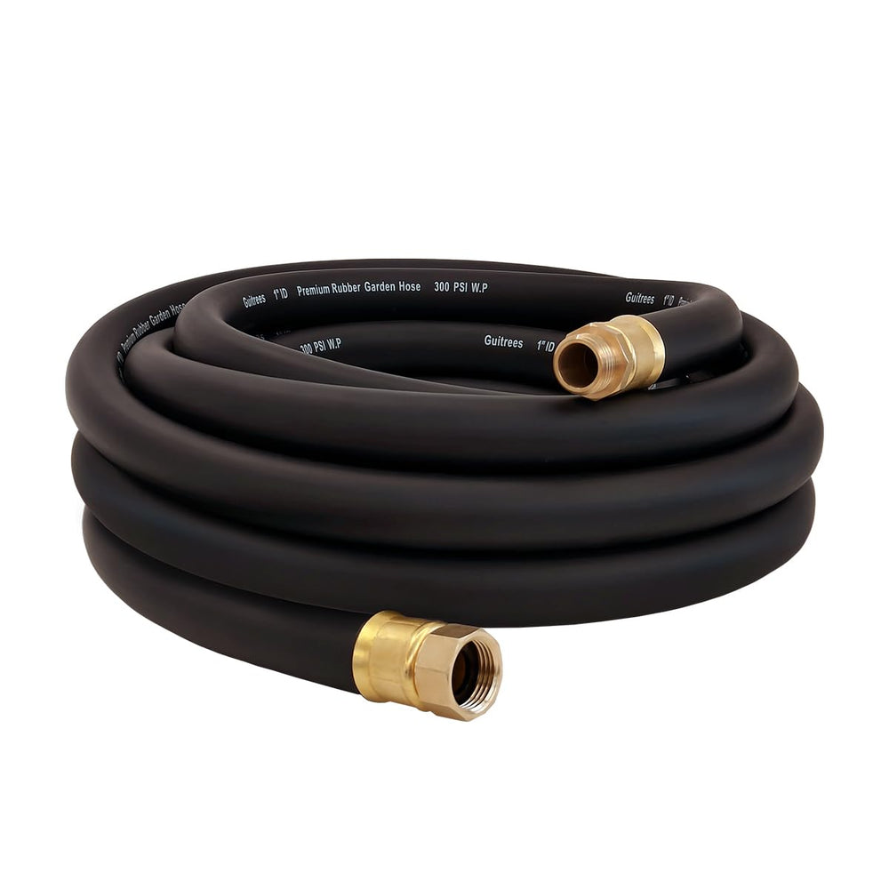 Guitrees 25FT heavy duty rubber garden hose, black coiled