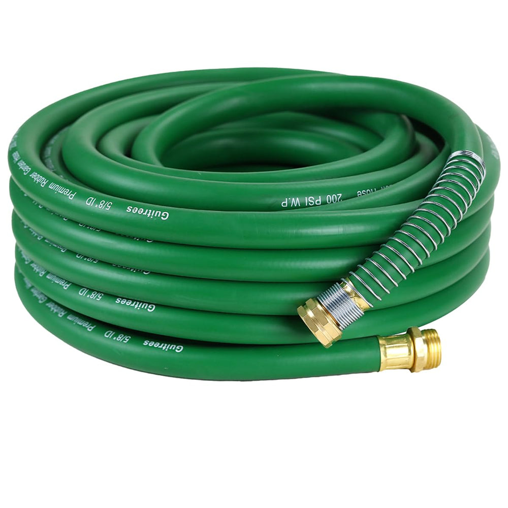Guitrees 25FT heavy duty rubber garden hose green front view