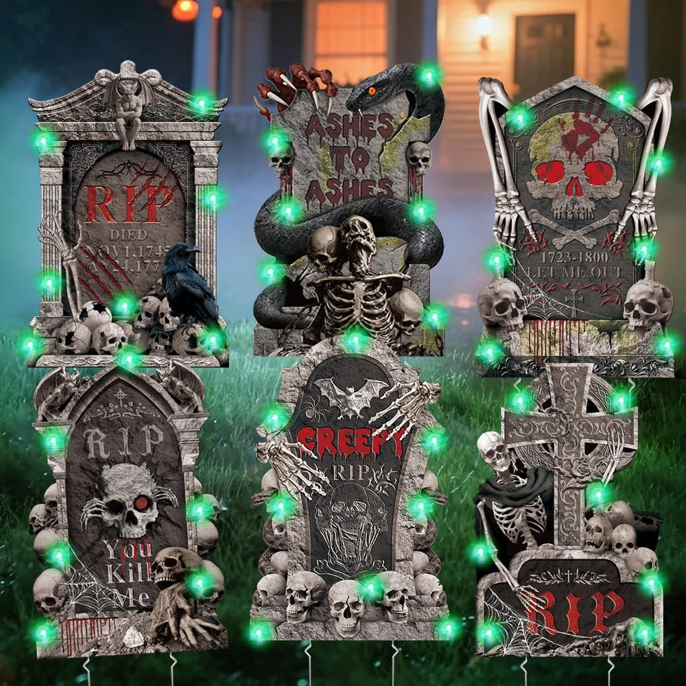 GXGGUS 26-inch tall Halloween tombstone front view with creepy artwork