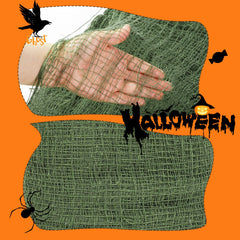 Halloween decoration using green creepy cloth draped over furniture