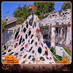 Halloween setup with Geelin spider web in garden