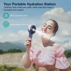HandFan misting fan with lanyard for hands-free use