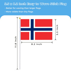 Handheld Norway flag with stick, close-up