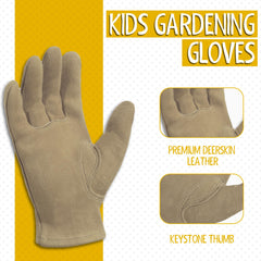 HANDLANDY Kids Gardening Gloves, close-up of soft deerskin leather
