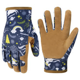 HANDLANDY Kids Leather Gardening Gloves front view in blue