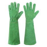 HANDLANDY Leather Gardening Gloves front view, green color