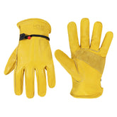 HANDLANDY Leather Gardening Gloves front view in golden colour