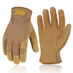 HANDLANDY Leather Gardening Gloves front view in khaki