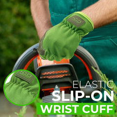 HANDLANDY Leather Gardening Gloves side view, highlighting elastic wrist closure