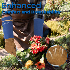Hands wearing HANDLANDY gloves while pruning roses