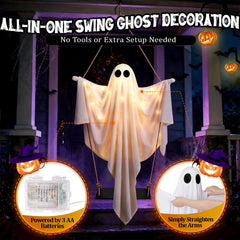Hanging Axcoix Swinging Ghost in a yard during Halloween
