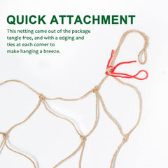 Hanging jute netting with colour ties at corners