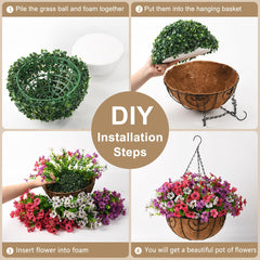 Hanging planter with vibrant flowers displayed outdoors