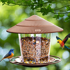 Hanizi Bird Feeder hanging in a garden with birds