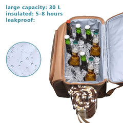 Hap Tim Picnic Backpack open showing cutlery set and blanket