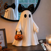 HAPPYCLUB 14-inch lighted ghost figurine with pumpkin lantern