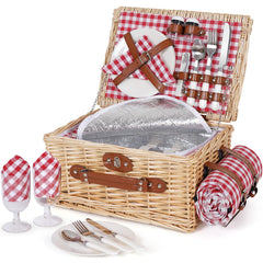 HappyPicnic picnic basket set for 2 with red check pattern
