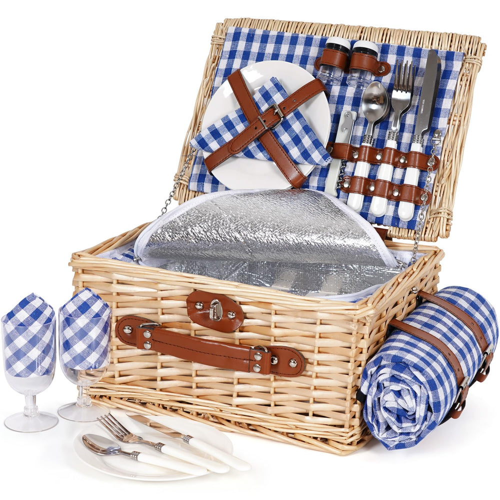 HappyPicnic picnic basket set with cutlery kit and waterproof blanket