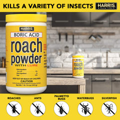 HARRIS Boric Acid Roach Killer Powder, 16oz back view