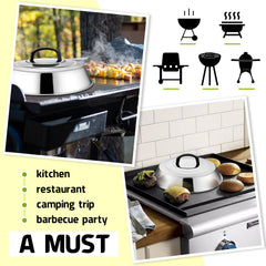 HaSteeL melting dome in use on a grill covering burgers