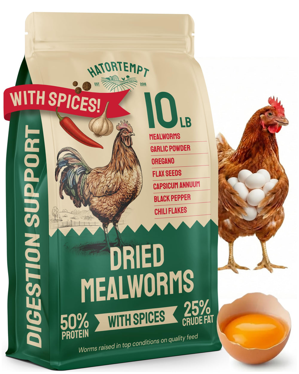 Hatortempt 10lb Dried Mealworms in resealable bag front view