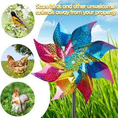 Hausse reflective pinwheels set up in a garden