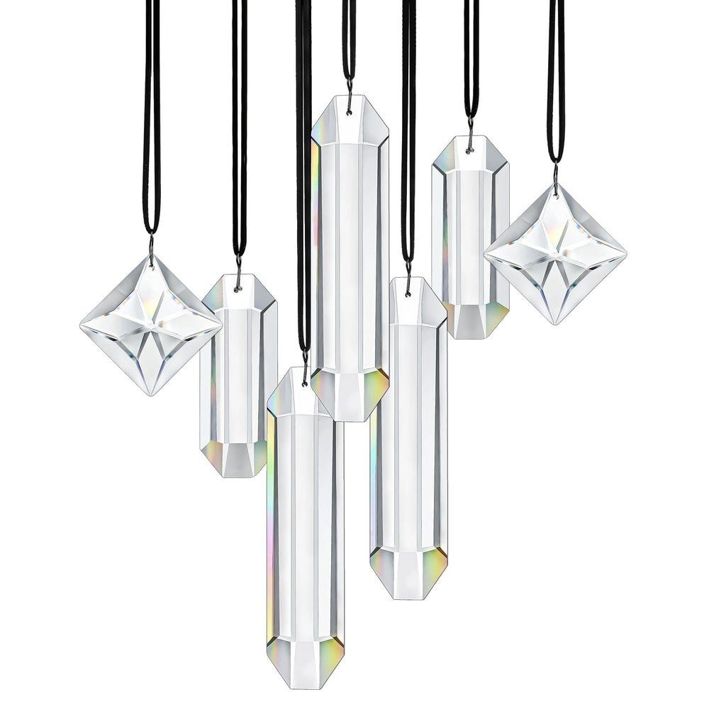 HDCRYSTALGIFTS Set of 7 Clear Crystal Prisms Suncatchers in packaging